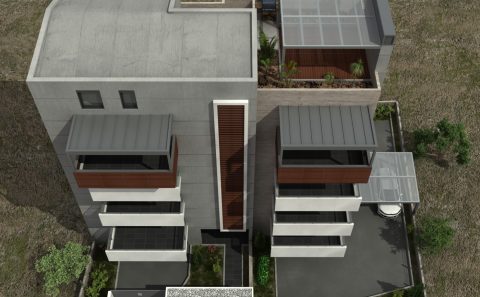 Ρετιρέ πολυκατοικίας με μεταλλική πέργκολα 3d