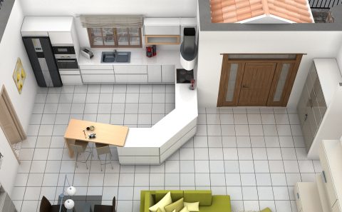Όψη κουζίνας στο χώρο 3d