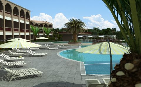 Προοπτική εικόνα πισίνας παραλιακού ξενοδοχείου
